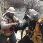 Diver getting in the water